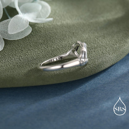 Skeleton Hands Heart Sterling Silver Ring – Gothic Love Collection - Adjustable Size