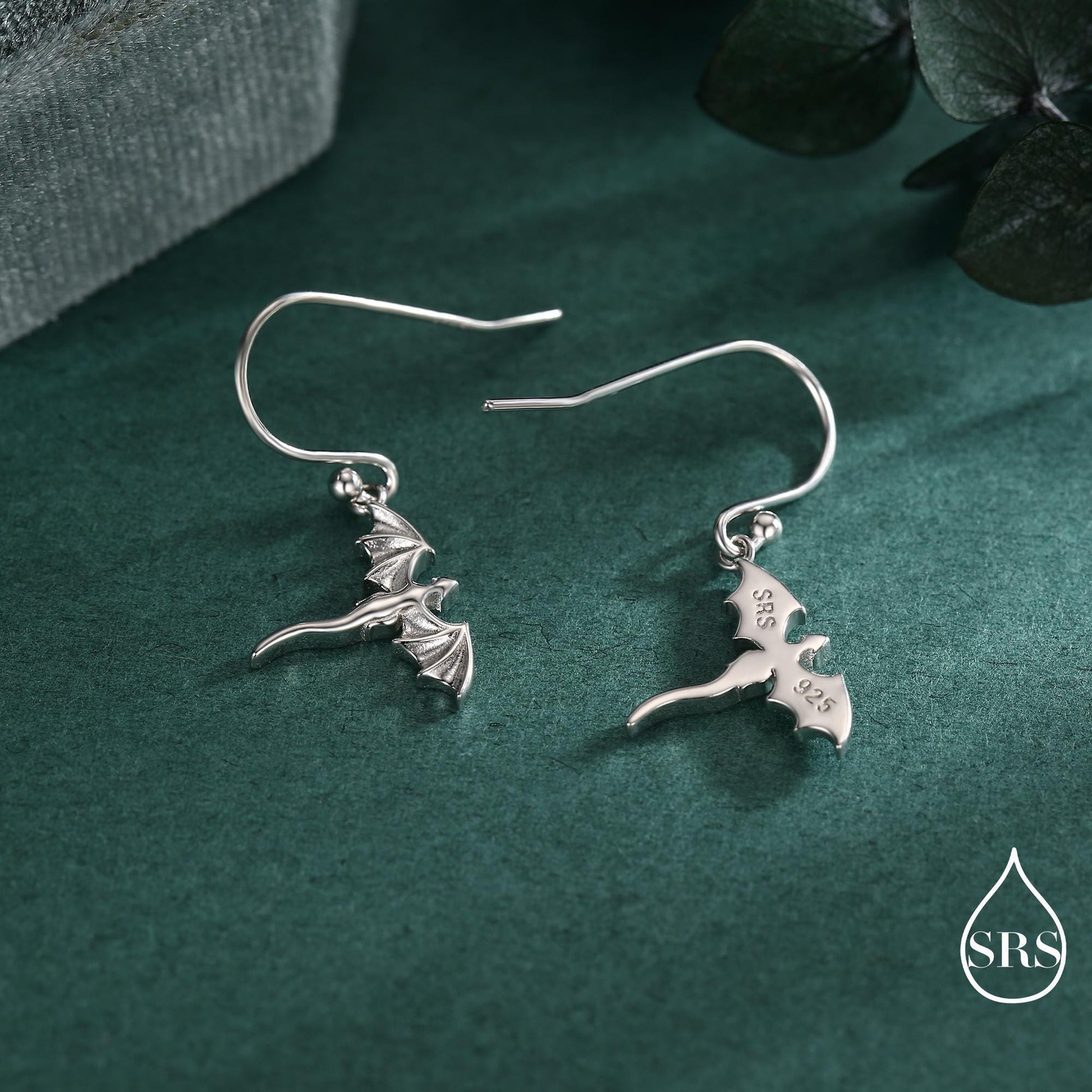 Flying Dragon Drop Hook Earrings in Sterling Silver, Silver, Gold or Rose Gold Finish, Sterling Silver Delicate Dragon Dangle Earrings