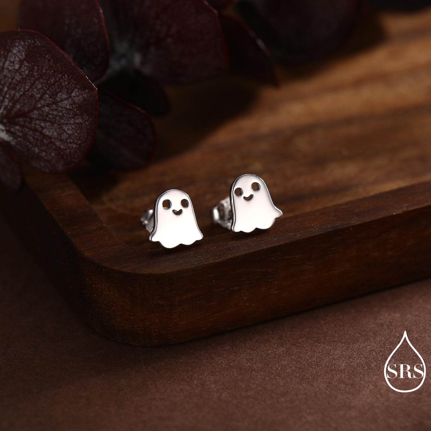 Tiny Little Cute Ghost Internally Threaded Flat Back Earrings in Sterling Silver, Silver, Gold or Rose Gold, Tiny Ghost Screw Back Earrings