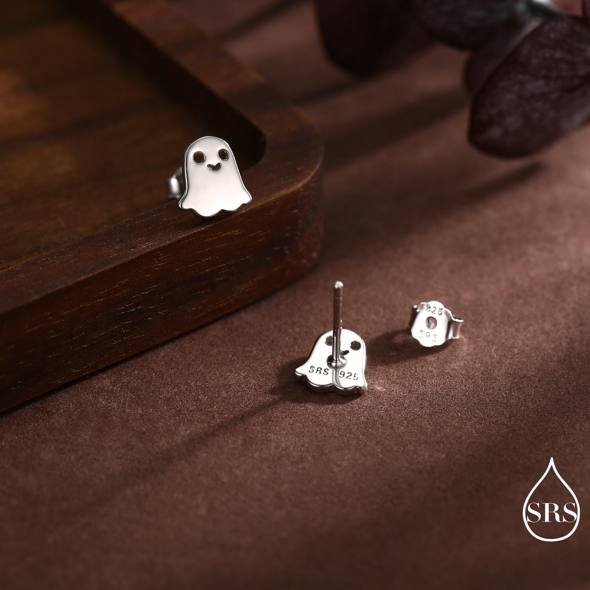 Tiny Little Cute Ghost Internally Threaded Flat Back Earrings in Sterling Silver, Silver, Gold or Rose Gold, Tiny Ghost Screw Back Earrings