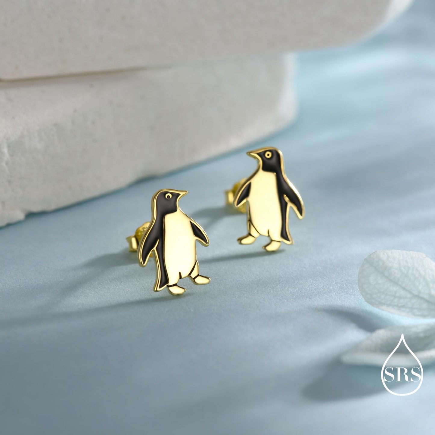 Enamel Penguin Stud Earrings in Sterling Silver, Winter Earrings, Penguin Earrings, Christmas Earrings, Animal Jewellery