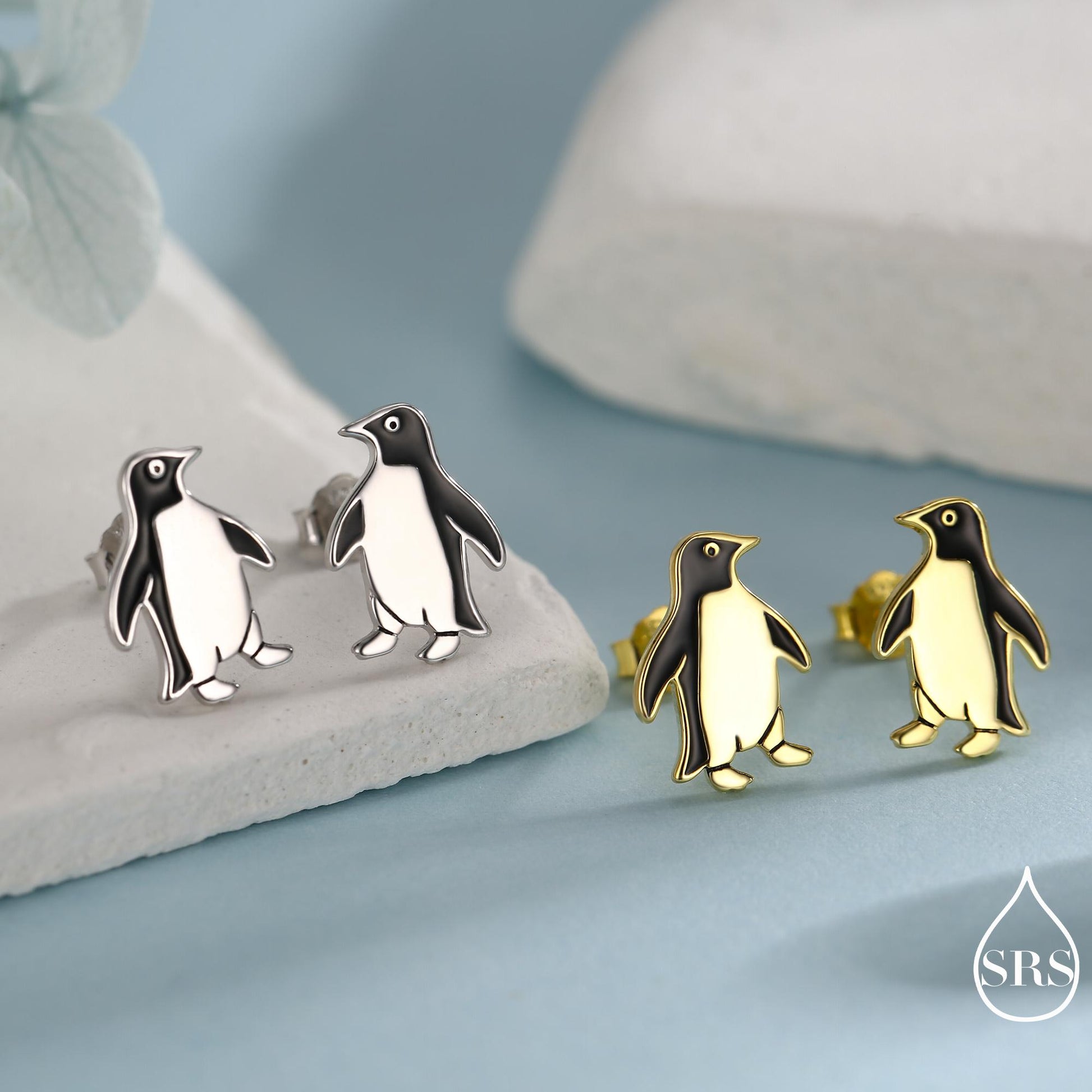 Enamel Penguin Stud Earrings in Sterling Silver, Winter Earrings, Penguin Earrings, Christmas Earrings, Animal Jewellery