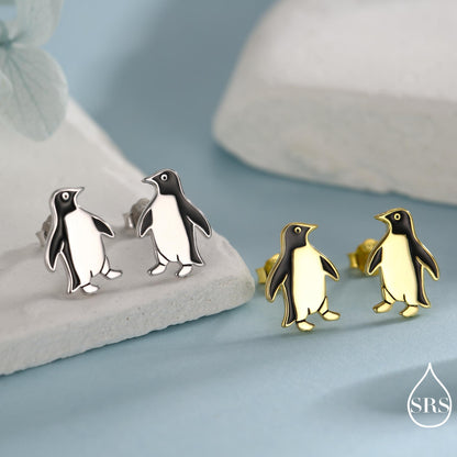 Enamel Penguin Stud Earrings in Sterling Silver, Winter Earrings, Penguin Earrings, Christmas Earrings, Animal Jewellery