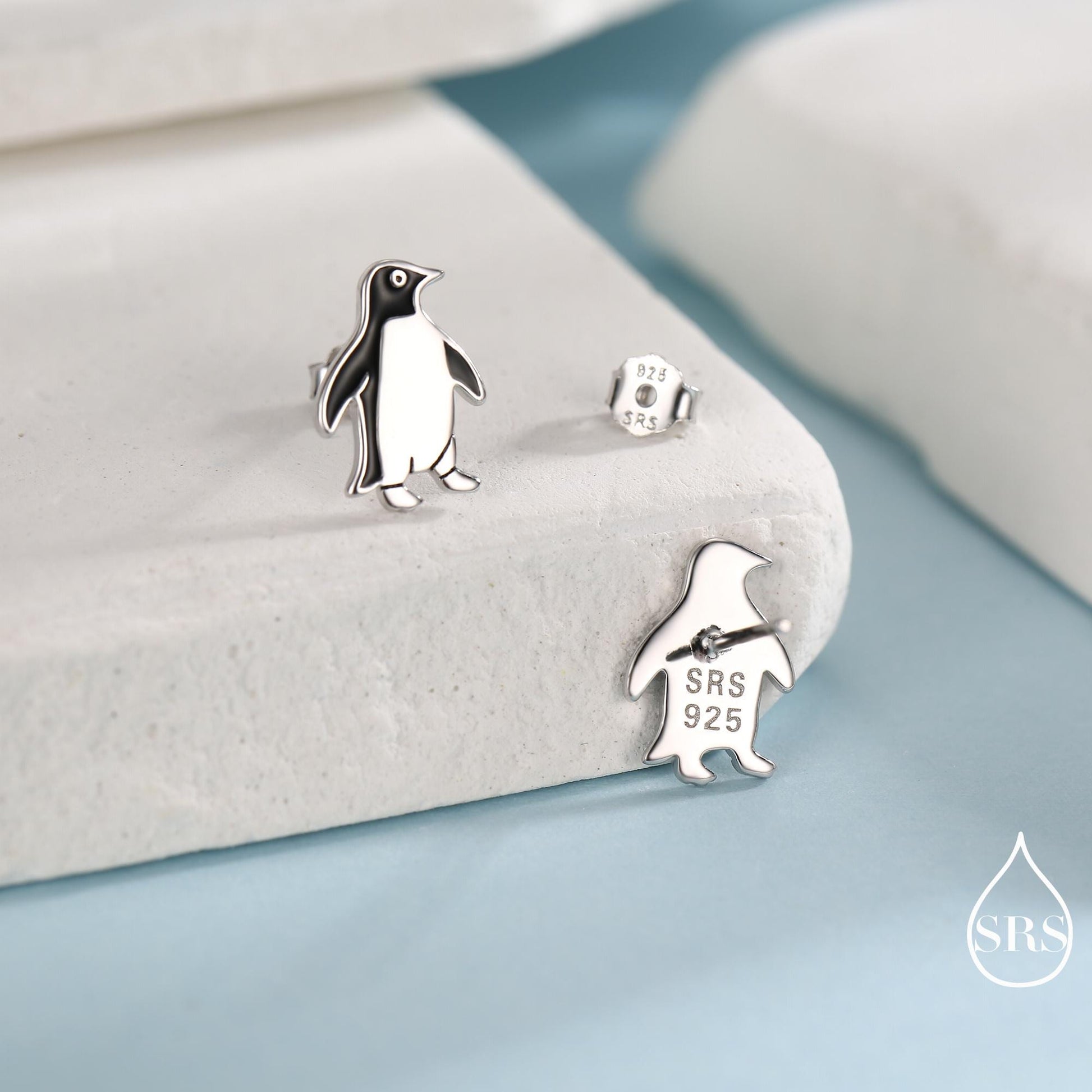Enamel Penguin Stud Earrings in Sterling Silver, Winter Earrings, Penguin Earrings, Christmas Earrings, Animal Jewellery