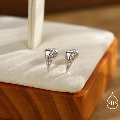 Sterling Silver Bird Skull Screw Bakc / Stud Earrings, Silver, Gold or Rose Gold, Bird Skeleton Earrings in Sterling Silver