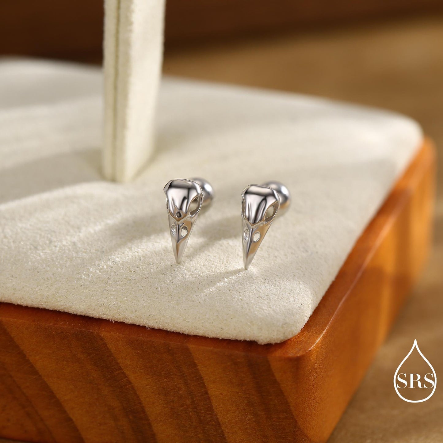 Sterling Silver Bird Skull Internally Threaded Flat Back / Screw Back / Stud Earrings, Silver, Gold or Rose Gold, Bird Skeleton Earrings