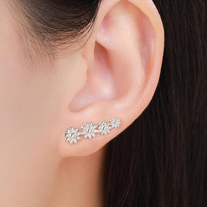 Daisy Flower Crawler Earrings in Sterling Silver, Daisy Chain, Flower Earrings, Ear Climbers, Daisy Earrings