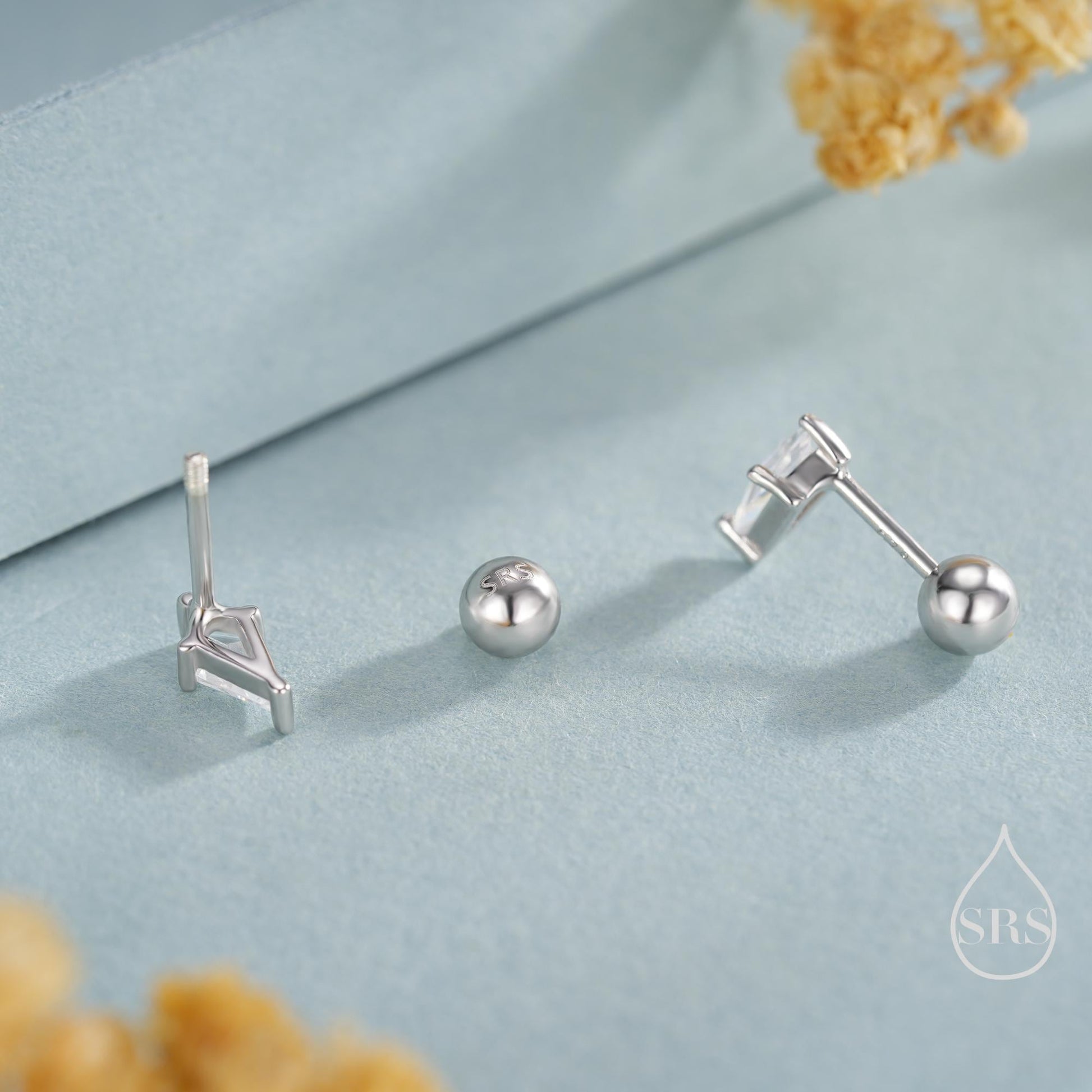 Rhombus CZ Screwback / Flat Back/ Stud Earrings in Sterling Silver, Silver or Gold, Kite Shape Crystal Earrings, Geometric Minimalist Design