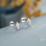 Rhombus CZ Flat Back/ Screw Back/ Stud Earrings in Sterling Silver, Silver or Gold, Kite Shape Crystal Earrings, Geometric Minimalist Design