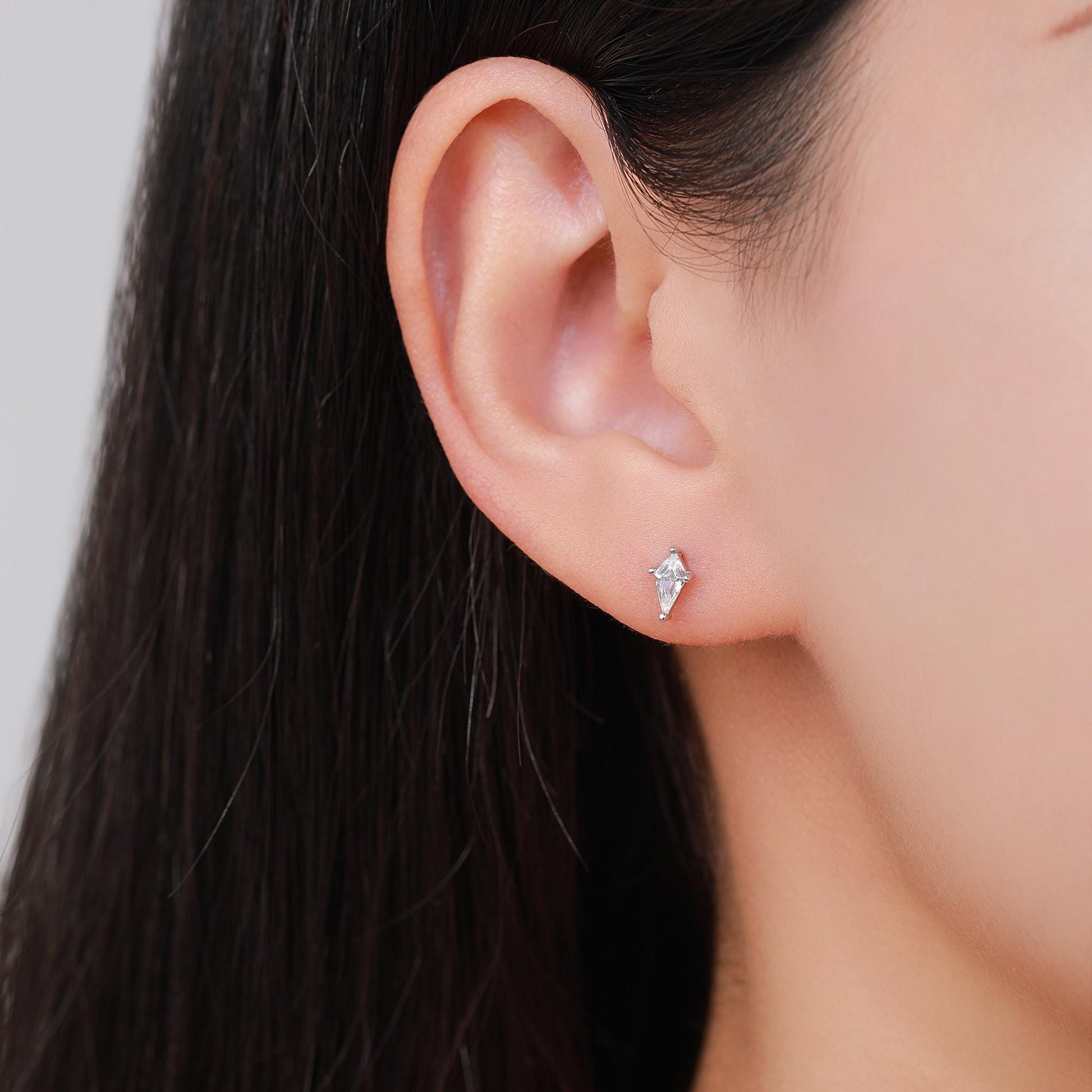 Rhombus CZ Screwback / Flat Back/ Stud Earrings in Sterling Silver, Silver or Gold, Kite Shape Crystal Earrings, Geometric Minimalist Design