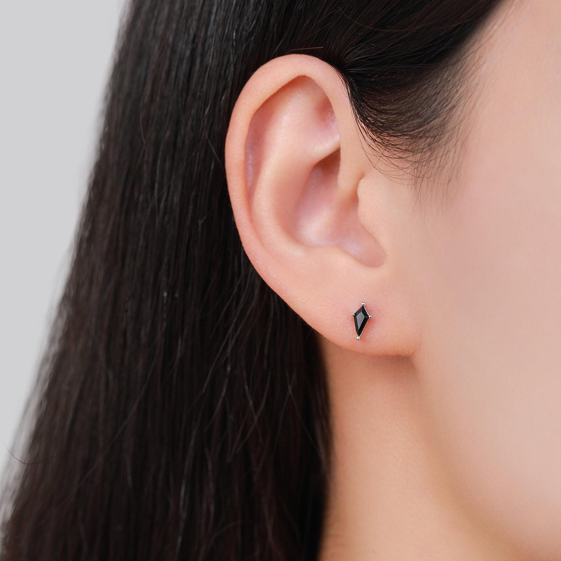 Black CZ Rhombus Screw Back /Flat Back/ Stud Earrings in Sterling Silver, Silver or Gold, Kite Shape Crystal Earrings, Stacking Earrings