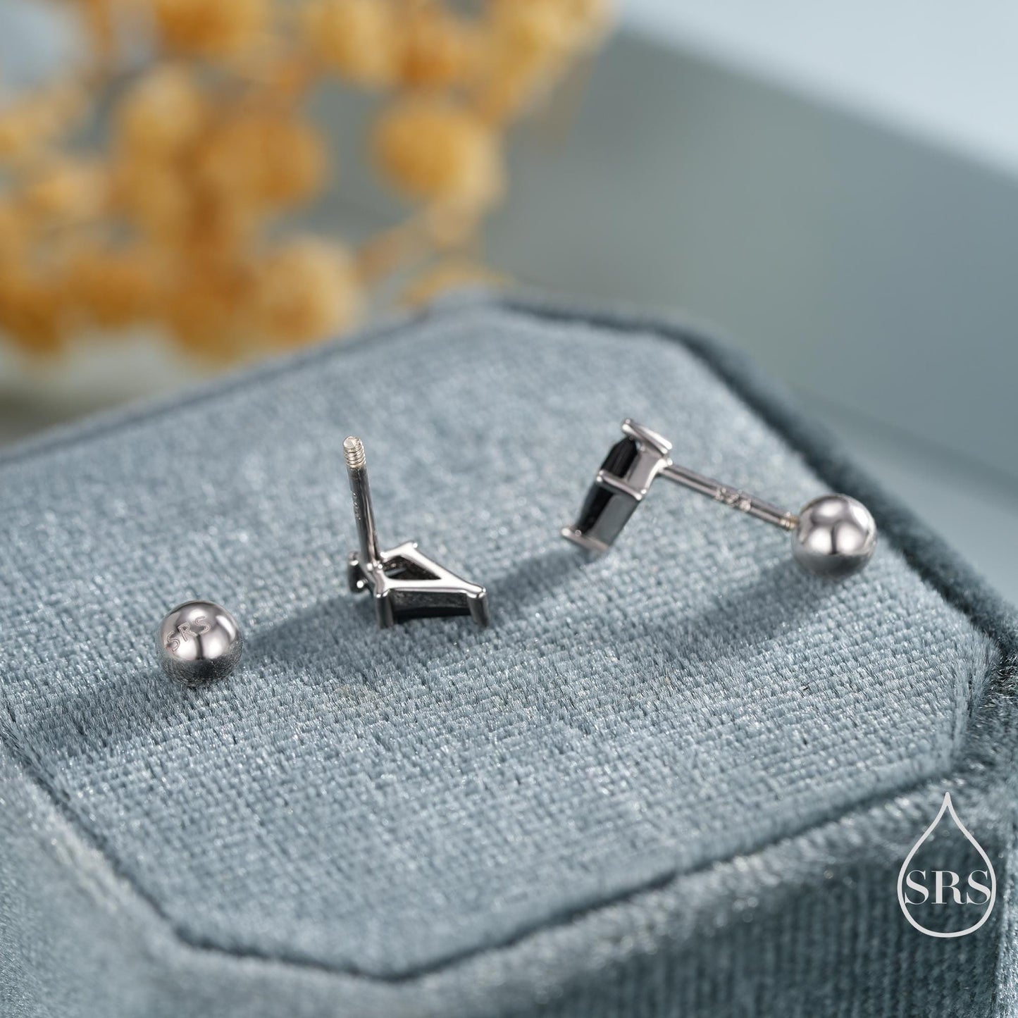 Black CZ Rhombus Flat Back/ Screw Back/ Stud Earrings in Sterling Silver, Silver or Gold, Kite Shape Crystal Earrings, Stacking Earrings