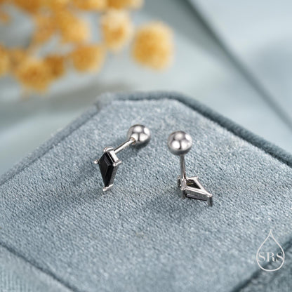 Black CZ Rhombus Flat Back/ Screw Back/ Stud Earrings in Sterling Silver, Silver or Gold, Kite Shape Crystal Earrings, Stacking Earrings