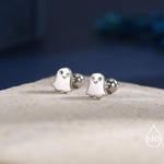 Tiny Little Cute Ghost 18G Screw Back Earrings in Sterling Silver
