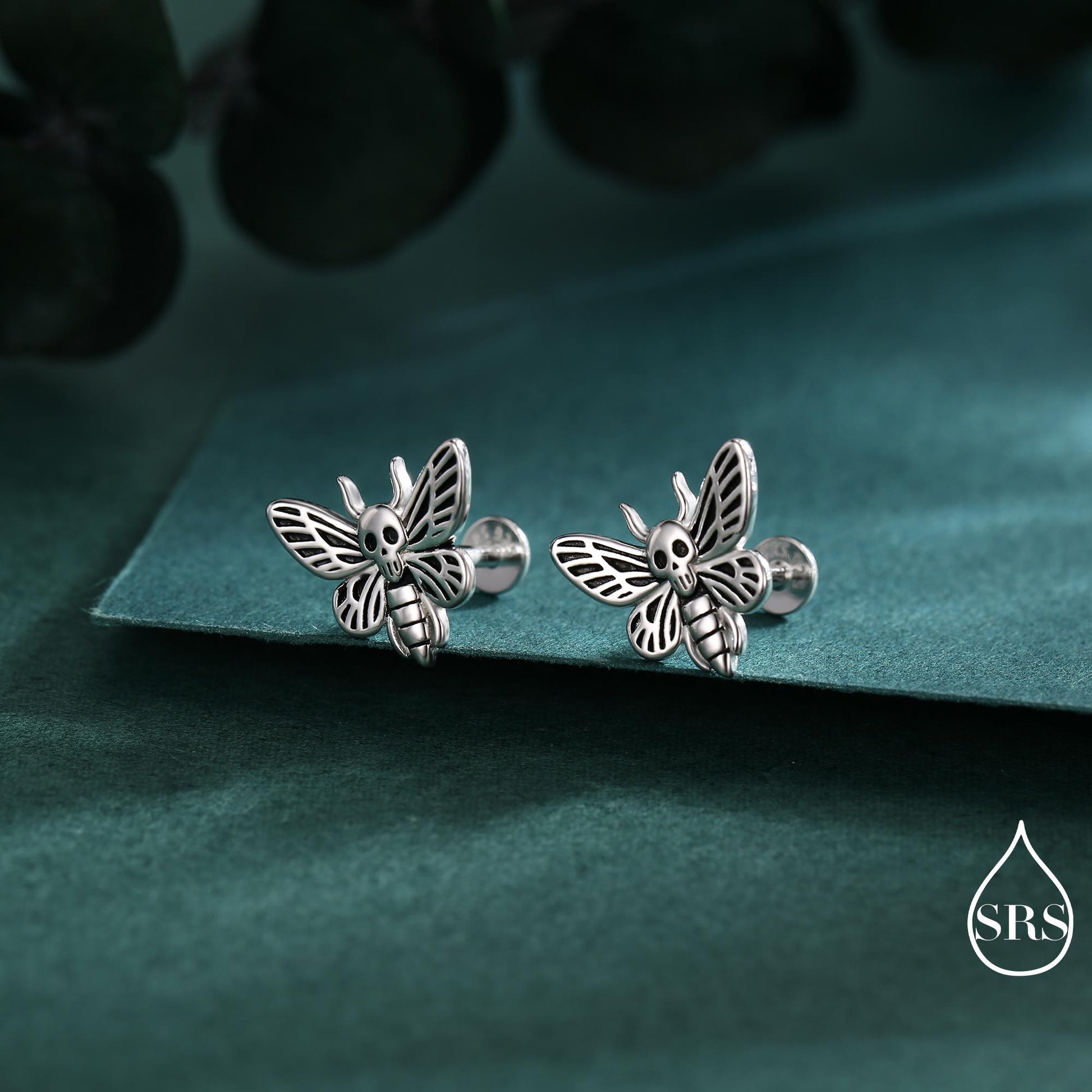 Death's-head Hawkmoth Moth Flat Back /Screw Back/ Stud Earrings in Sterling Silver, Silver, Gold or Rose Gold, Nature Inspired