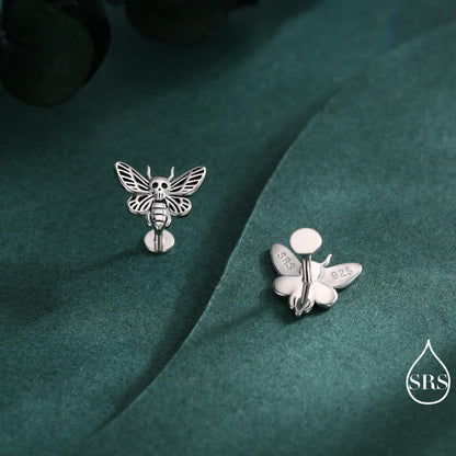 Death's-head Hawkmoth Moth Flat Back /Screw Back/ Stud Earrings in Sterling Silver, Silver, Gold or Rose Gold, Nature Inspired