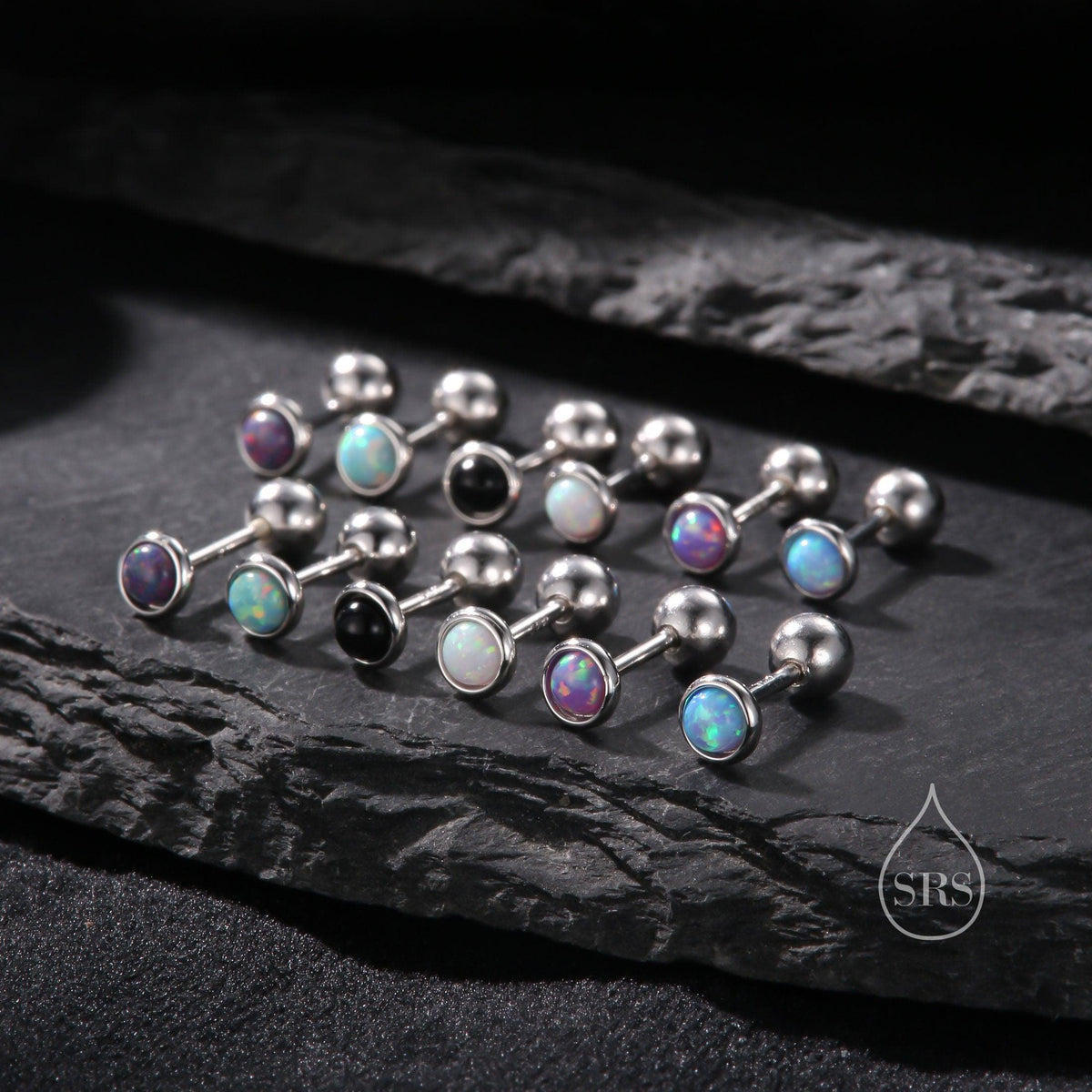 Tiny 3mm Dark Purple Opal Screw Back Earrings in Sterling Silver, Small Opal Stud, Comsic Purple Opal Screw Back Earrings, Fire Opal