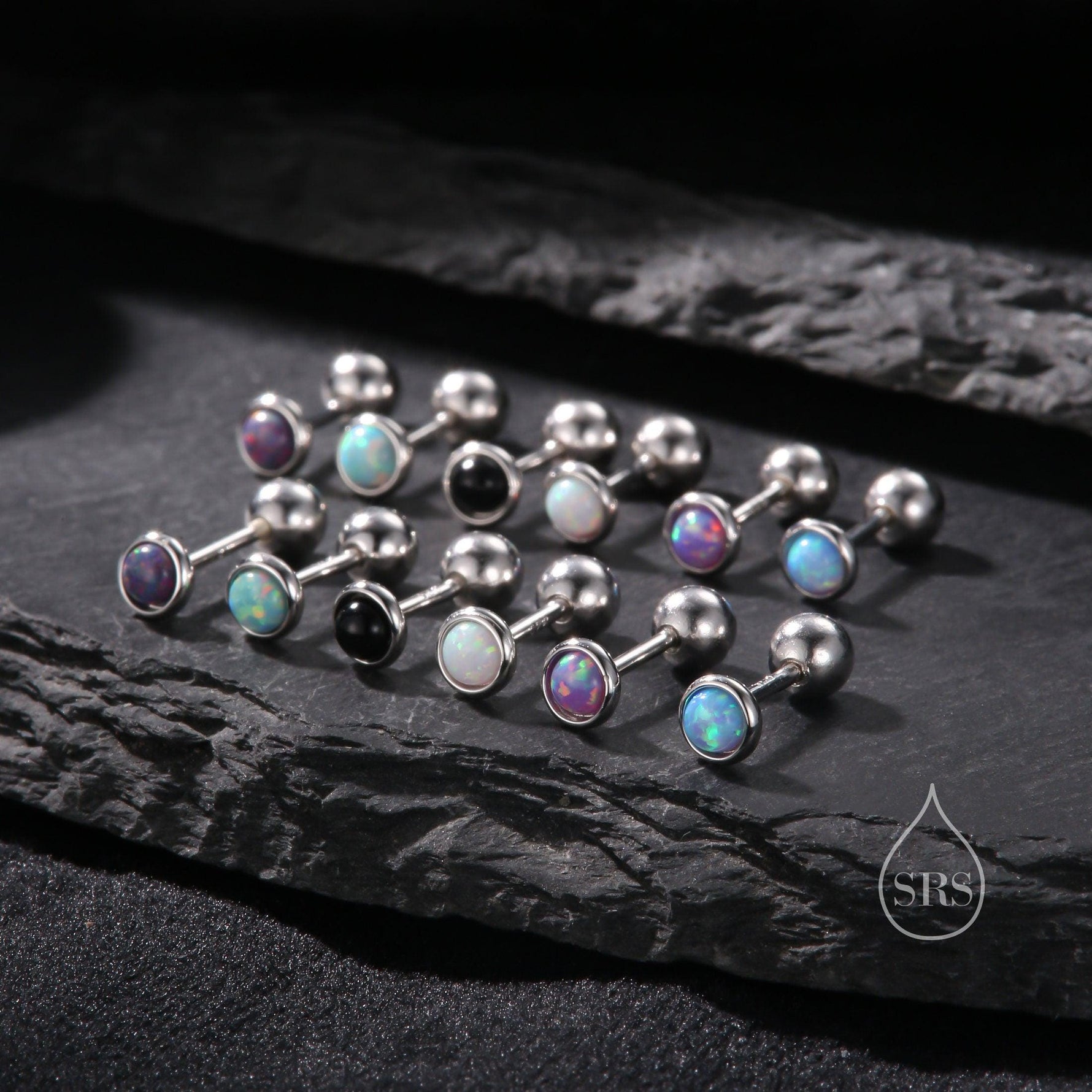 Tiny 3mm Dark Purple Opal Screw Back Earrings in Sterling Silver, Small Opal Stud, Comsic Purple Opal Screw Back Earrings, Fire Opal