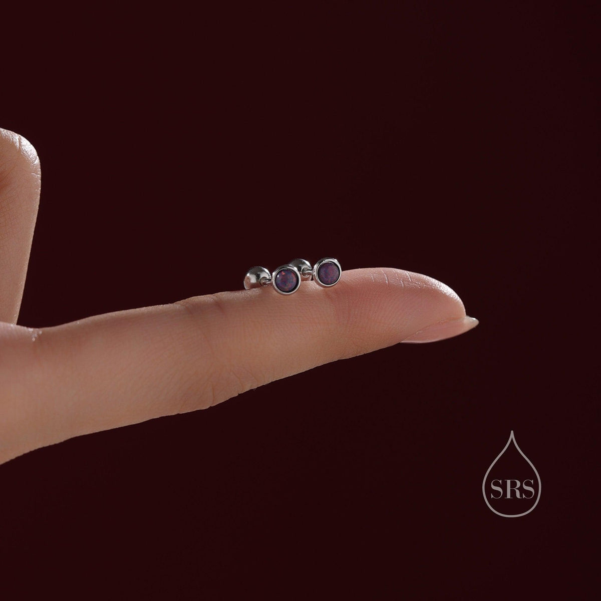 Tiny 3mm Dark Purple Opal Screw Back Earrings in Sterling Silver, Small Opal Stud, Comsic Purple Opal Screw Back Earrings, Fire Opal