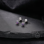 Tiny 3mm Dark Purple Opal Screw Back Earrings in Sterling Silver, Small Opal Stud, Comsic Purple Opal Screw Back Earrings, Fire Opal