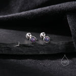 Tiny 3mm Dark Purple Opal Screw Back Earrings in Sterling Silver, Small Opal Stud, Comsic Purple Opal Screw Back Earrings, Fire Opal