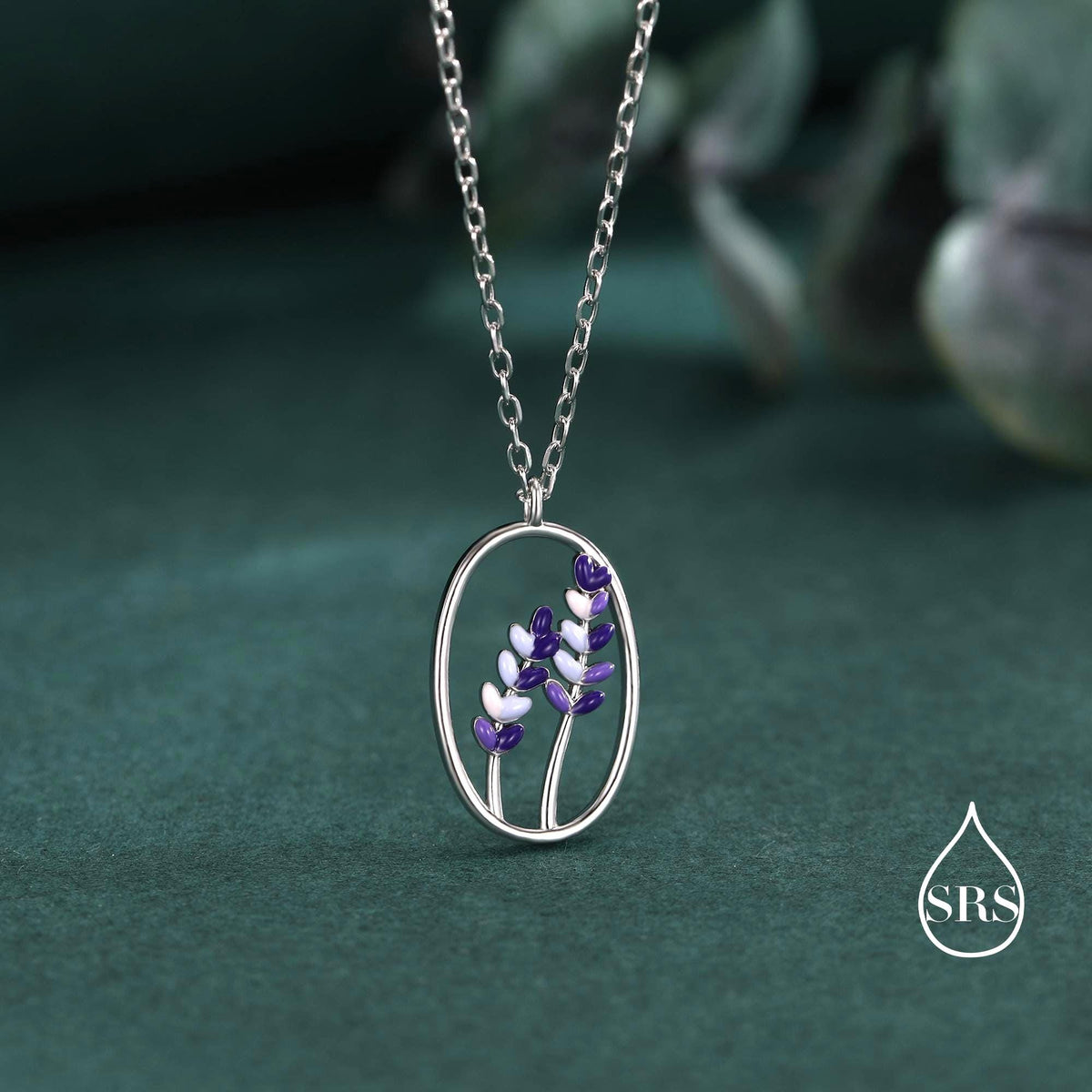 Enamel Lavender Pendant Necklace in Sterling Silver, Silver or Gold Finish, Lavender Flower Necklace