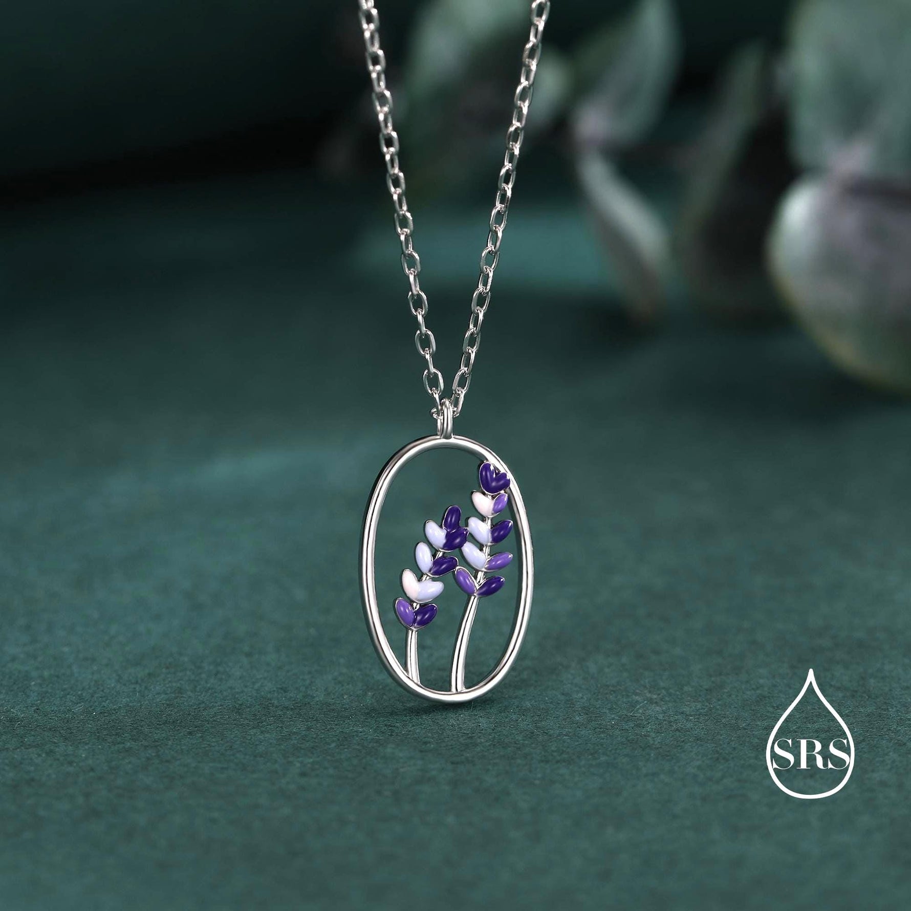 Enamel Lavender Pendant Necklace in Sterling Silver, Silver or Gold Finish, Lavender Flower Necklace