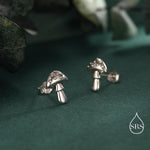 Cute Mushroom Stud Earrings in Sterling Silver, Oxidised Silver or Gold or Rose Gold Finish, Small Mushroom Earrings