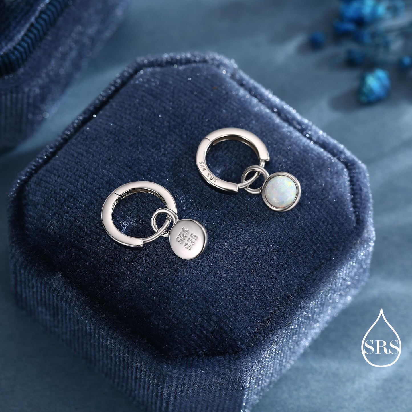 Sterling Silver Dangling White Opal Hoop Earrings, Detachable Fire Opal Charm Dangle Hoop Earrings, Silver or Gold, Interchangeable