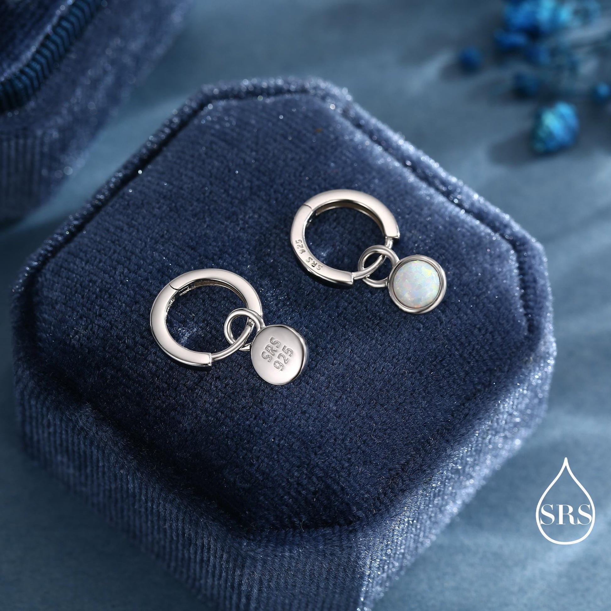 Sterling Silver Dangling White Opal Hoop Earrings, Detachable Fire Opal Charm Dangle Hoop Earrings, Silver or Gold, Interchangeable