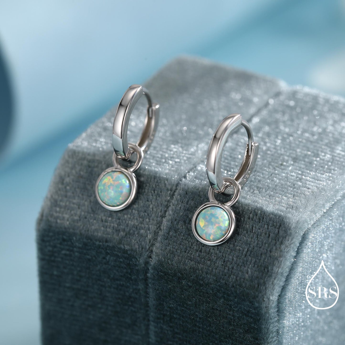 Sterling Silver Dangling Green Opal Hoop Earrings, Detachable Fire Opal Charm Dangle Hoop Earrings, Silver or Gold, Interchangeable