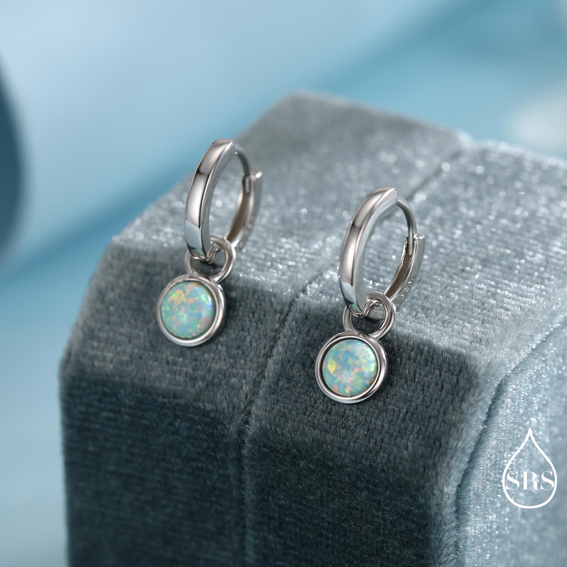 Sterling Silver Dangling Green Opal Hoop Earrings, Detachable Fire Opal Charm Dangle Hoop Earrings, Silver or Gold, Interchangeable