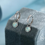 Sterling Silver Dangling Green Opal Hoop Earrings, Detachable Fire Opal Charm Dangle Hoop Earrings, Silver or Gold, Interchangeable