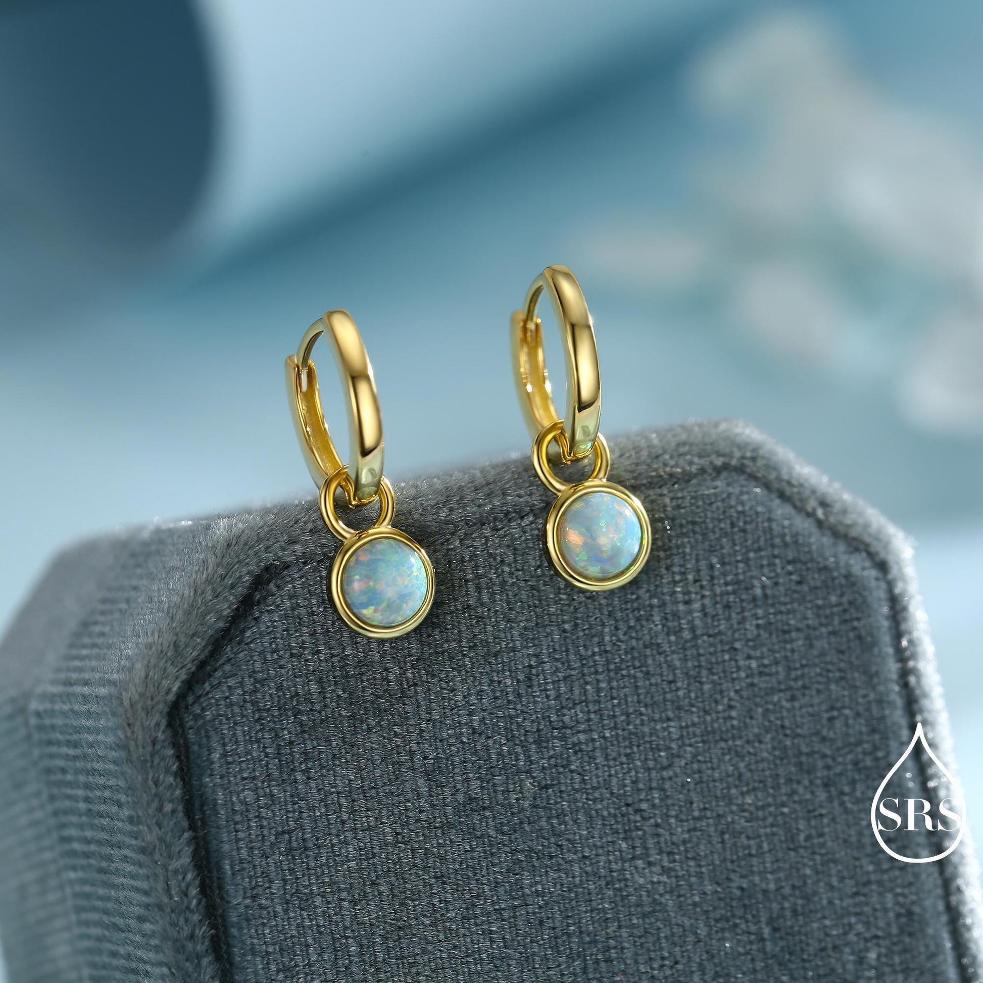 Sterling Silver Dangling Green Opal Hoop Earrings, Detachable Fire Opal Charm Dangle Hoop Earrings, Silver or Gold, Interchangeable