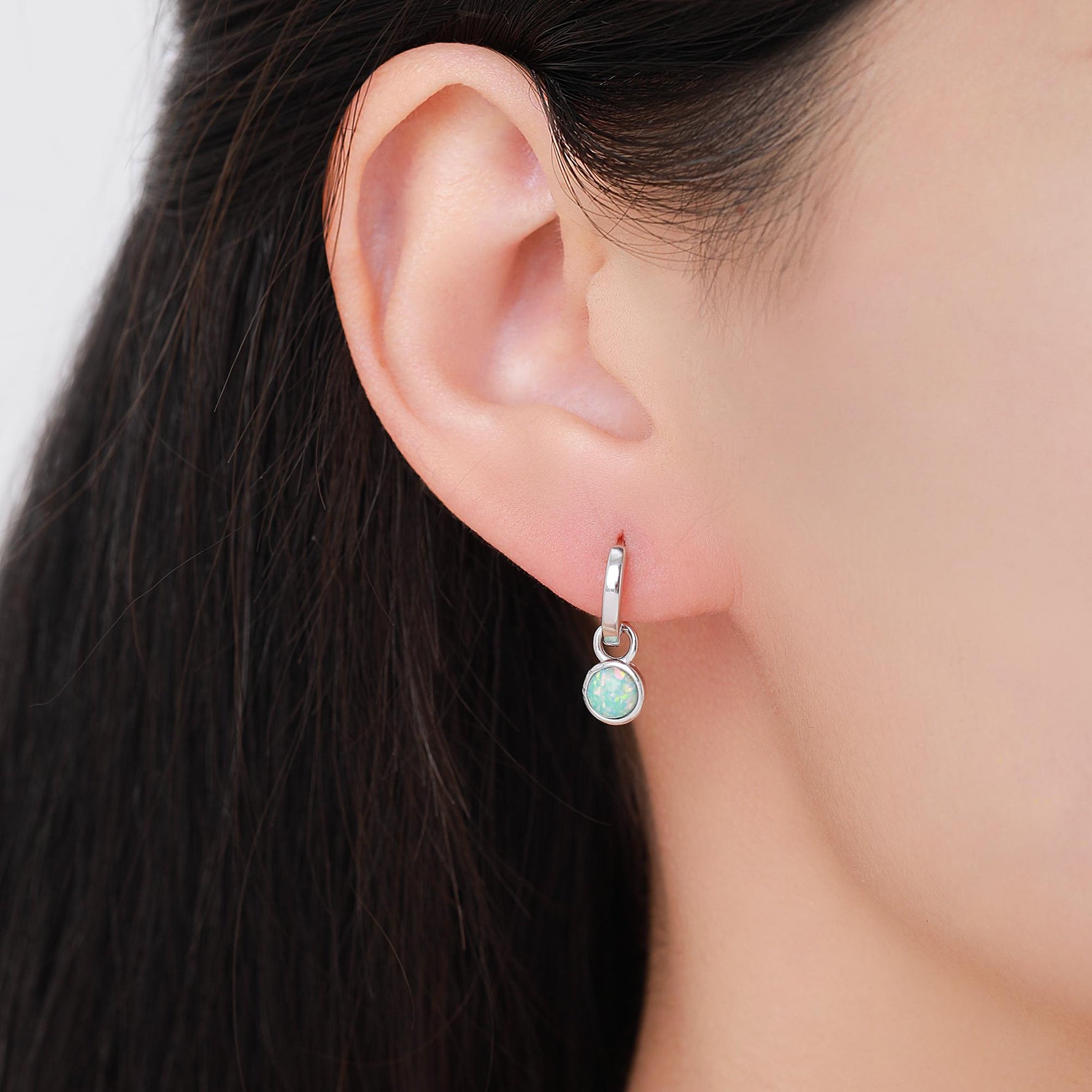 Sterling Silver Dangling Green Opal Hoop Earrings, Detachable Fire Opal Charm Dangle Hoop Earrings, Silver or Gold, Interchangeable