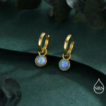 Sterling Silver Dangling Blue Opal Hoop Earrings, Detachable Charm Dangle Hoop Earrings, Silver or Gold, Interchangeable