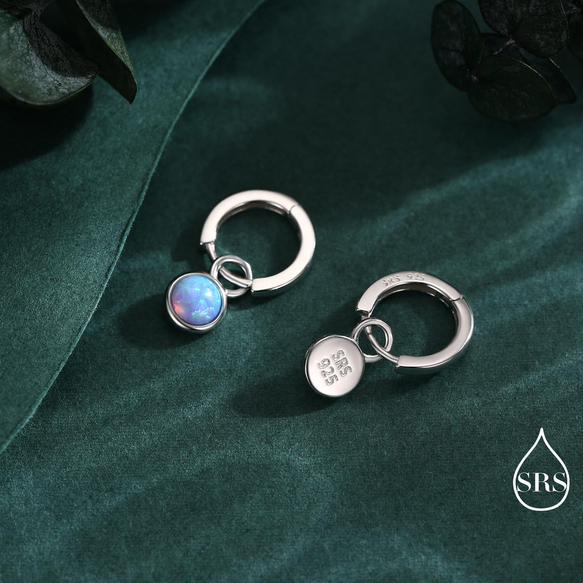 Sterling Silver Dangling Blue Opal Hoop Earrings, Detachable Charm Dangle Hoop Earrings, Silver or Gold, Interchangeable