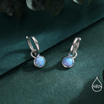 Sterling Silver Dangling Blue Opal Hoop Earrings, Detachable Charm Dangle Hoop Earrings, Silver or Gold, Interchangeable