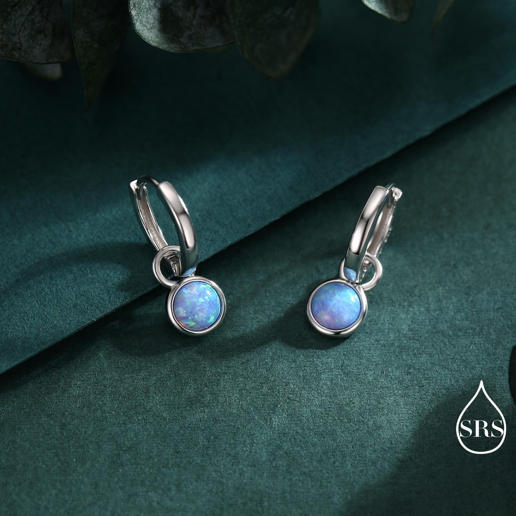 Sterling Silver Dangling Blue Opal Hoop Earrings, Detachable Charm Dangle Hoop Earrings, Silver or Gold, Interchangeable