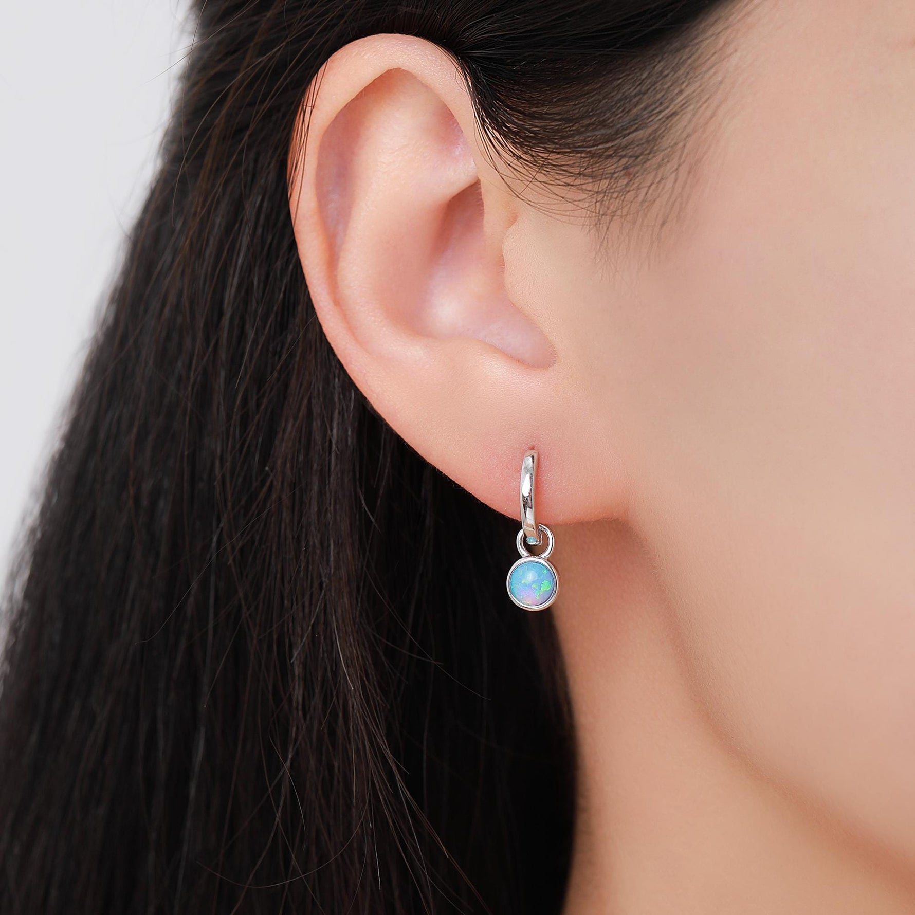 Sterling Silver Dangling Opal Hoop Earrings, Blue Opal Hoops, Detachable Opal Charm Dangle Hoop Earrings, Silver or Gold, Interchangeable