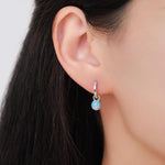 Sterling Silver Dangling Blue Opal Hoop Earrings, Detachable Charm Dangle Hoop Earrings, Silver or Gold, Interchangeable