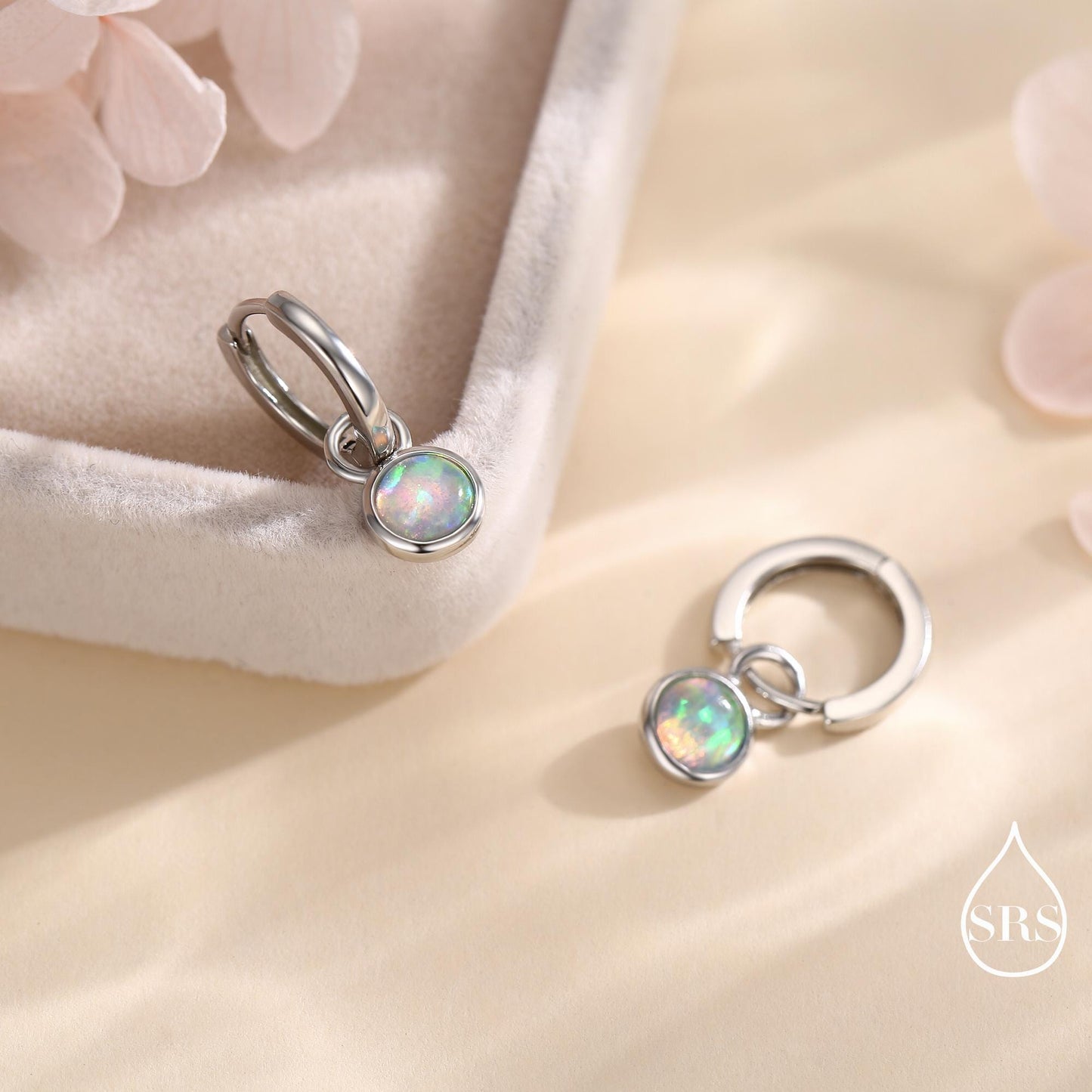 Sterling Silver Dangling Opal Hoop Earrings, Detachable Charm Dangle Hoop Earrings, Silver, Gold or Rose Gold, Interchangeable