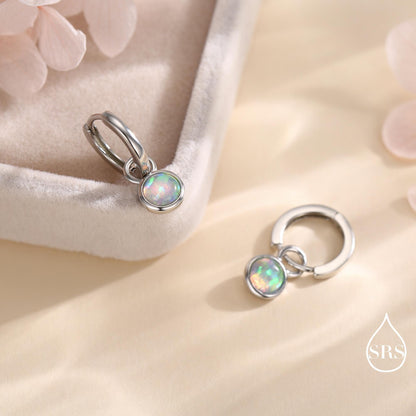 Sterling Silver Dangling Opal Hoop Earrings, Detachable Charm Dangle Hoop Earrings, Silver, Gold or Rose Gold, Interchangeable