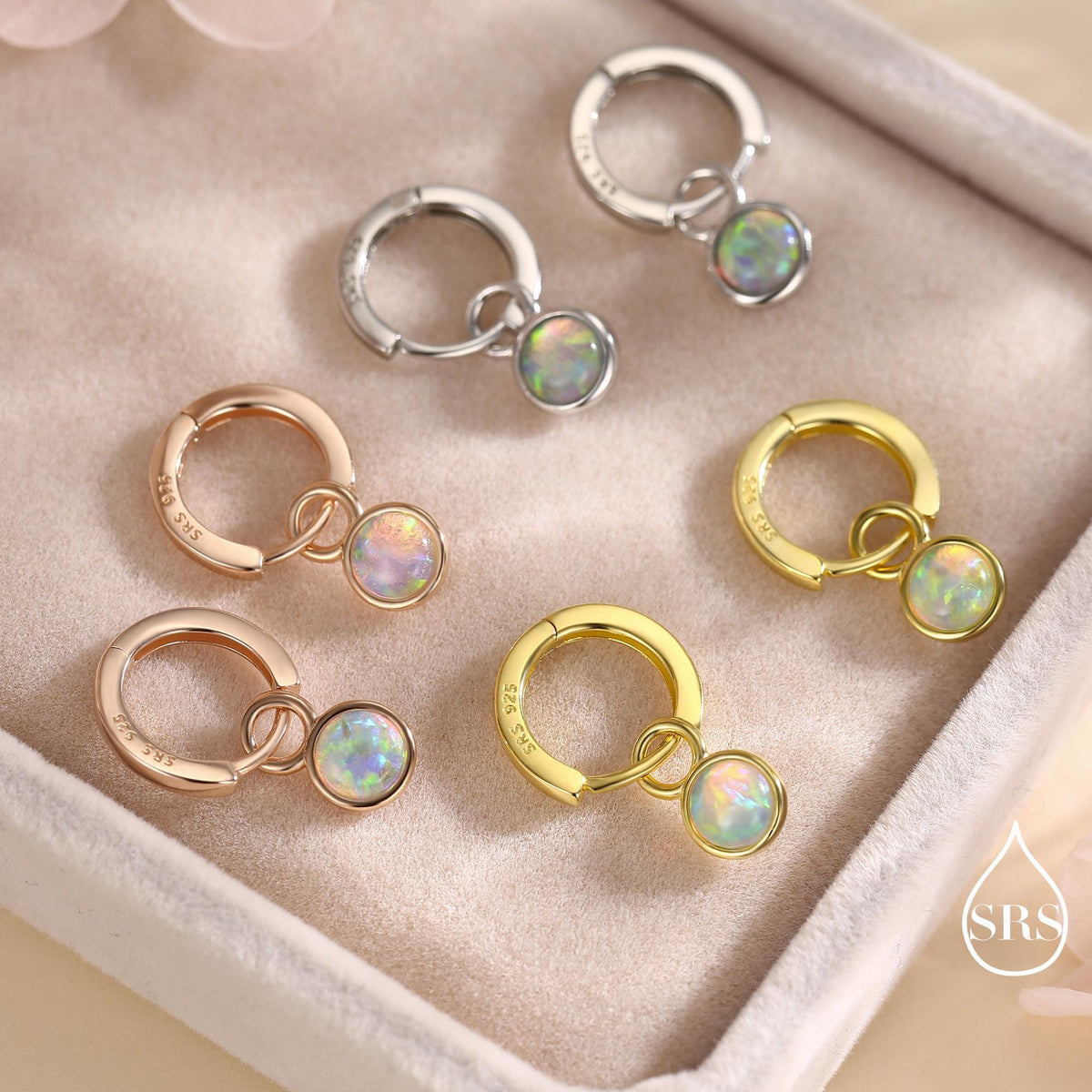 Sterling Silver Dangling Opal Hoop Earrings, Detachable Charm Dangle Hoop Earrings, Silver, Gold or Rose Gold, Interchangeable