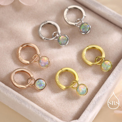 Sterling Silver Dangling Opal Hoop Earrings, Detachable Charm Dangle Hoop Earrings, Silver, Gold or Rose Gold, Interchangeable