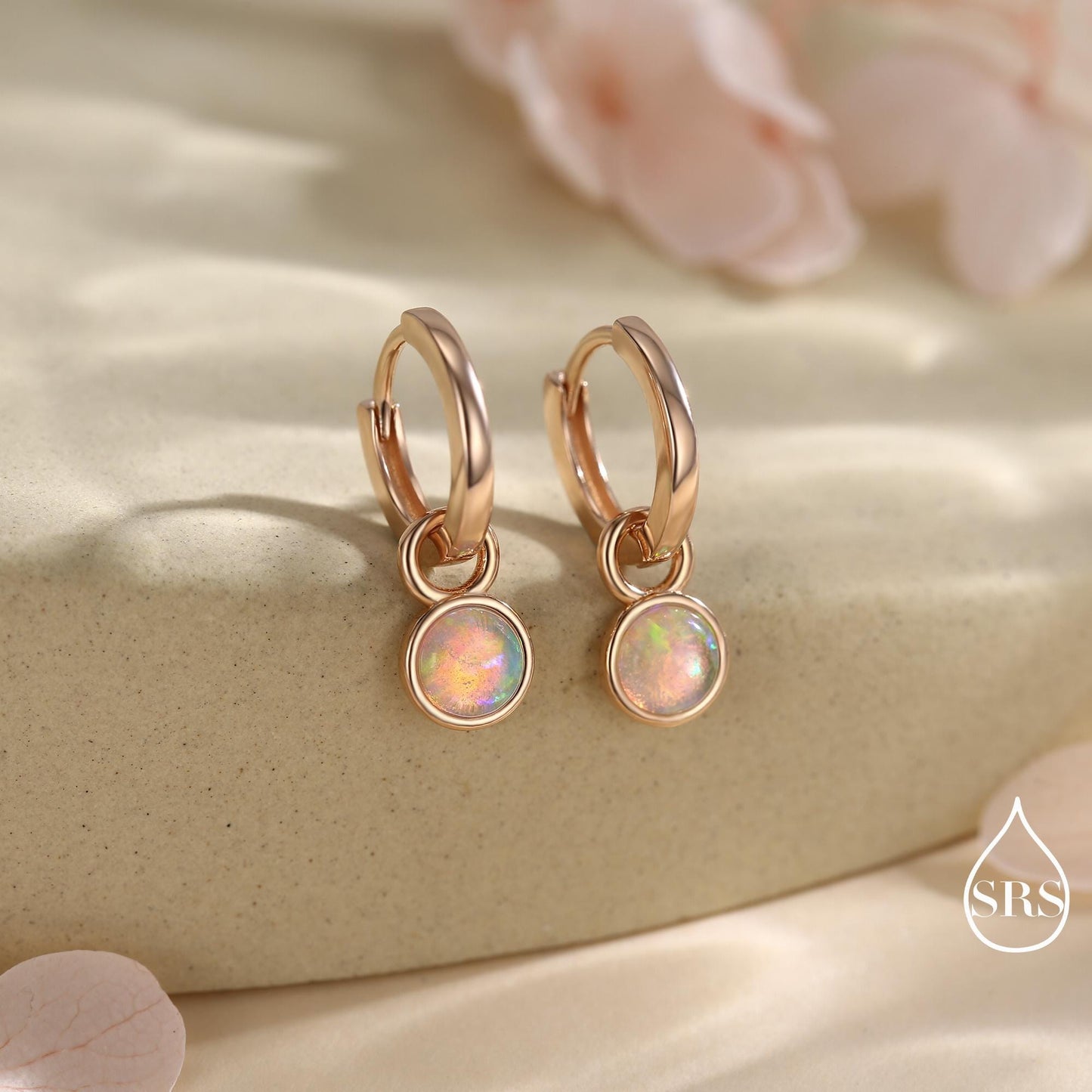 Sterling Silver Dangling Opal Hoop Earrings, Detachable Charm Dangle Hoop Earrings, Silver, Gold or Rose Gold, Interchangeable