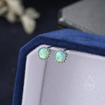 Sterling Silver 6mm Aqua Green Opal Stud Earrings, Tiny Lab Opal Earrings, Fire Opal, Opal Stud