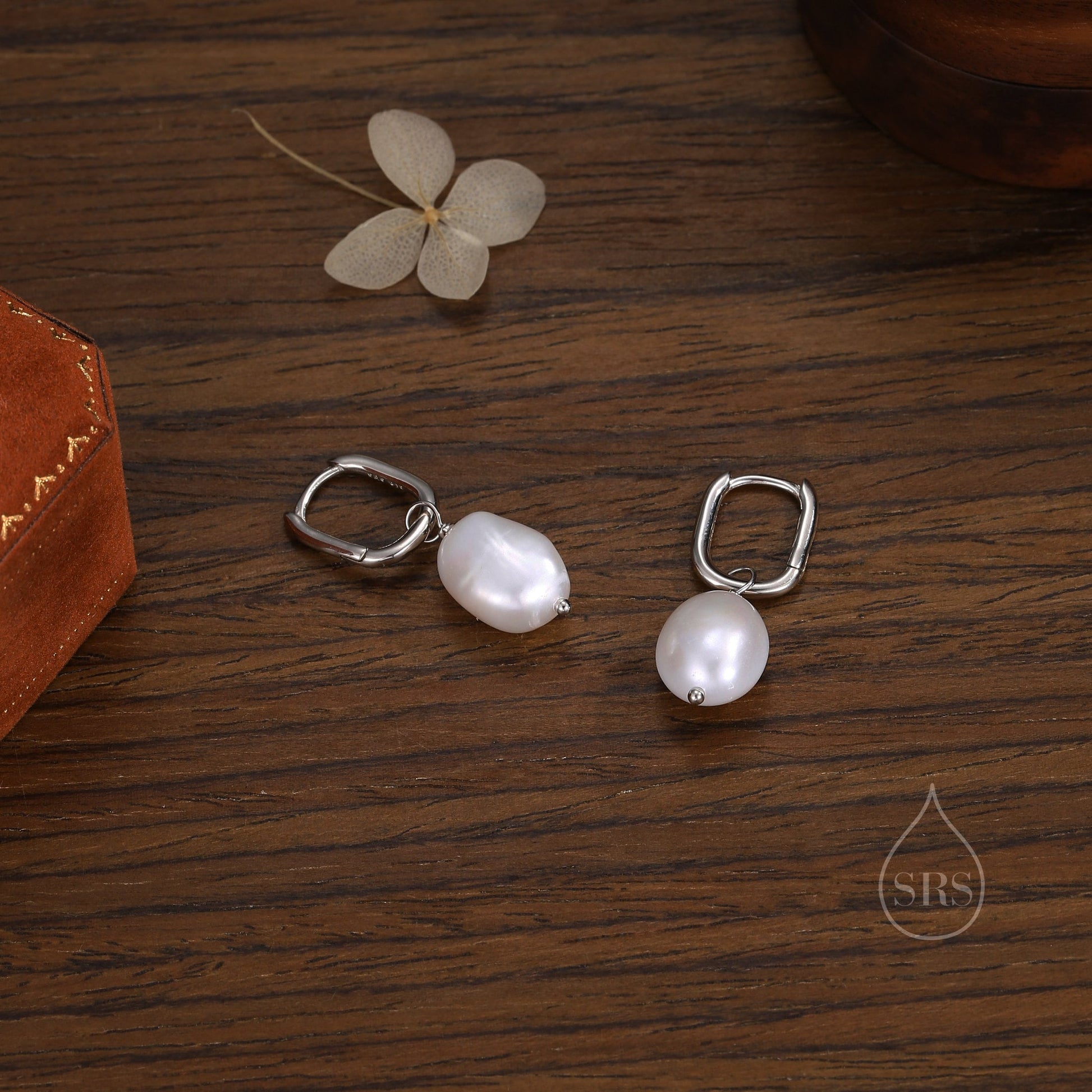 Sale! Rectangular Hoops with Dangling Baroque Pearl Drop Earrings in Sterling Silver, Silver or Gold, Keshi Pearl Earrings, Oval Hoops with Pearls