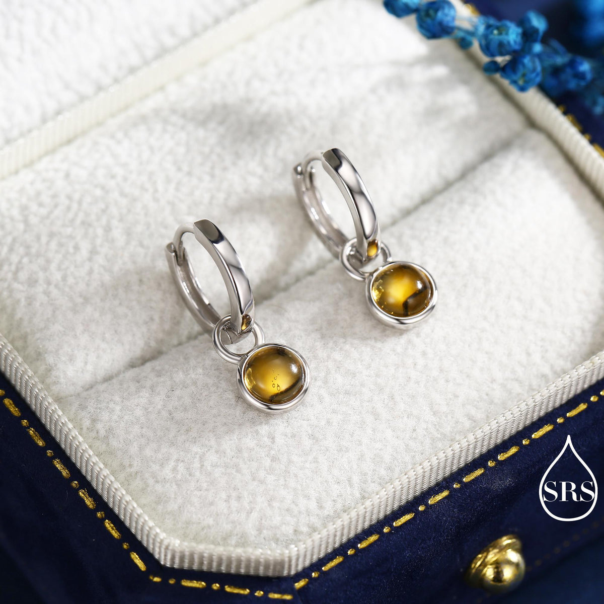 Genuine Citrine Hoop Earrings in Sterling Silver, Detachable Yellow Citrine Coin Dangle Hoop Earrings, Interchangeable, November Birthstone