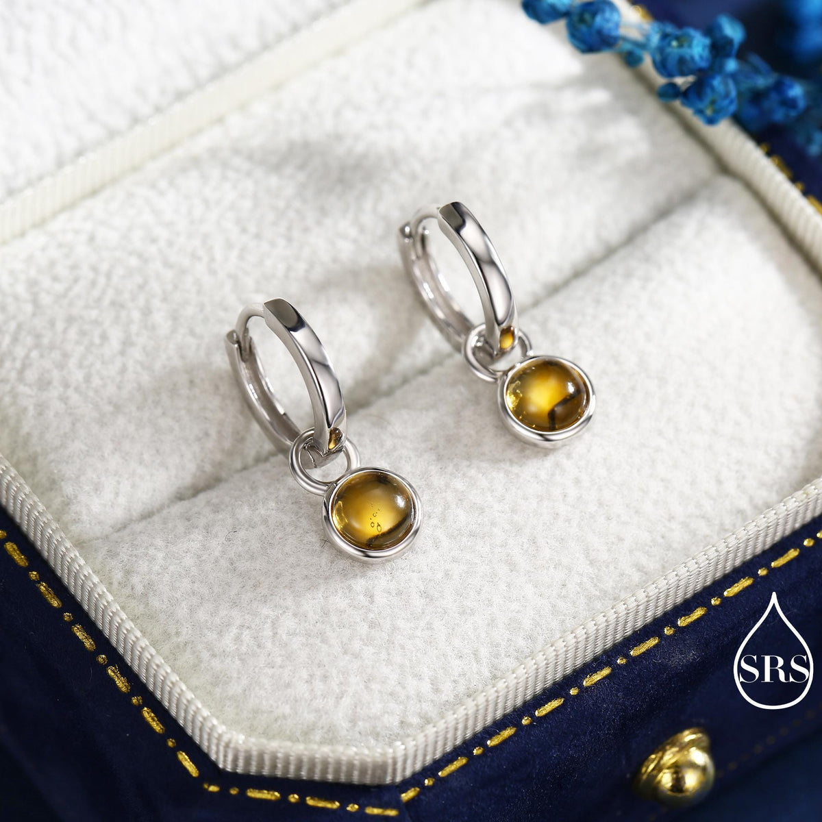 Genuine Citrine Hoop Earrings in Sterling Silver, Detachable Yellow Citrine Coin Dangle Hoop Earrings, Interchangeable, November Birthstone